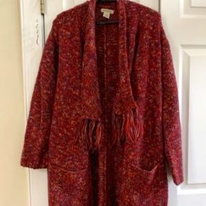 Lucky Brand RARE Hippie Wrap Sweater Poncho Red Burgundy Small NEW